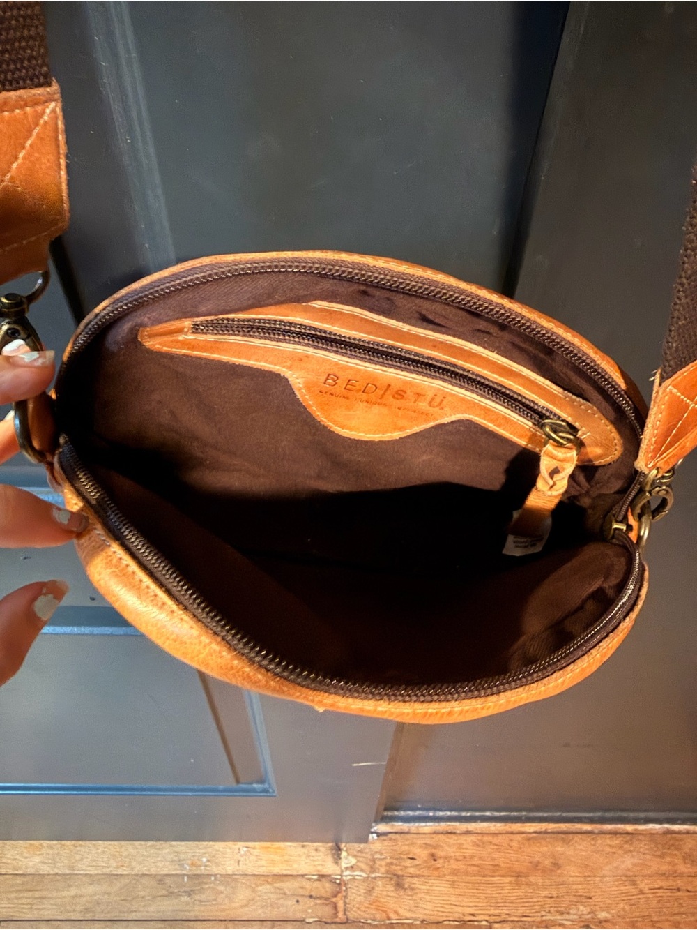 Bed Stu Orange and Cream Patchwork Leather Crossbody - Picture 3 of 4